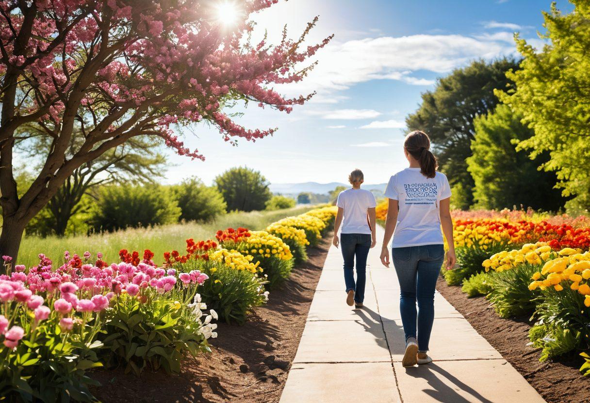 A hopeful figure standing on a path lined with blooming flowers, symbolizing the journey from diagnosis to survivorship. In the background, supportive advocates hold informational banners, showcasing awareness about tumor treatments. A bright sky above signifies optimism and strength, with gentle sunlight illuminating the scene. The overall mood conveys empowerment and resilience. vibrant colors. soft focus. inspirational art.